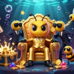 Engage with the vibrant 789win casino experience through a dynamic illustration showcasing a bumblebee mob boss navigating slot games.