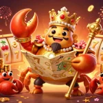 Experience exciting slots with F168's dynamic gaming scene, featuring a golden crab emperor ruling the casino.