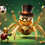 Engage with thrilling action at 100vip, where a golden tarantula weaves fortune in an energetic casino scene.