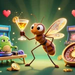 Engage in thrilling gameplay at o8 com with a vibrant casino scene featuring unique cartoon characters and gaming elements.