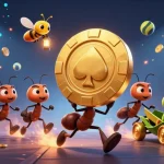 Experience thrilling gameplay at rg8369 as ants execute a heist with a giant poker chip amidst dynamic casino elements.