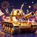 Experience the thrill of sunwin3 with vibrant lottery balls and a golden casino revealed from a magical beetle tank.