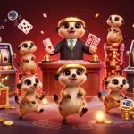 Experience gacor slot wins with playful meerkats in a vibrant casino setting.