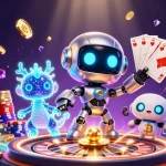 Winning at realz casino with a vibrant 3D scene featuring futuristic characters and casino elements.