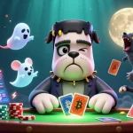 Engage with rr88sn's vibrant casino scene featuring unique 3D characters dealing cards amidst crypto elements.