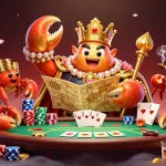8XBET offers exciting poker games with a golden crab emperor leading the action and vibrant gameplay elements.