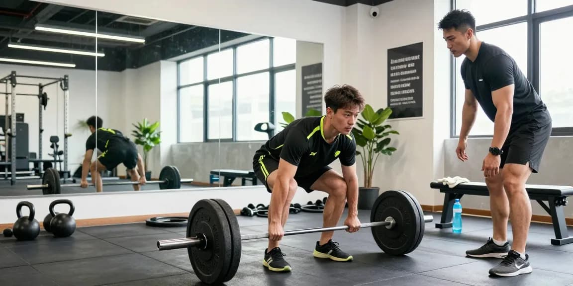 Deus Medical Trainingsszene: Ein Athlet beim Deadlift in einem modernen Fitnessstudio.