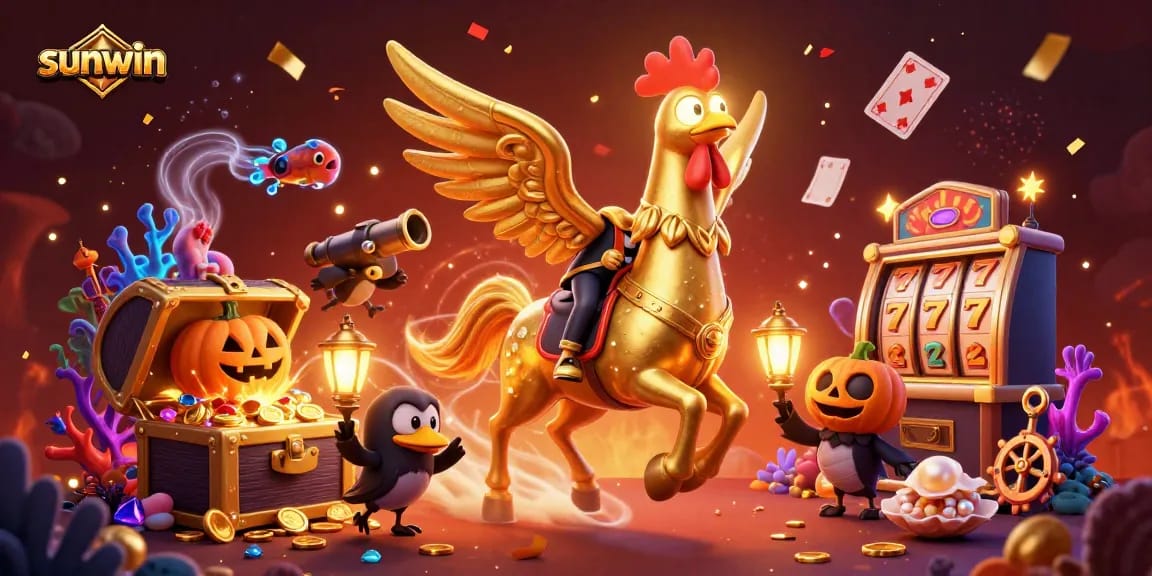 Engage in thrilling gameplay at sunwin with a lively casino scene featuring gold coins and vibrant game elements.