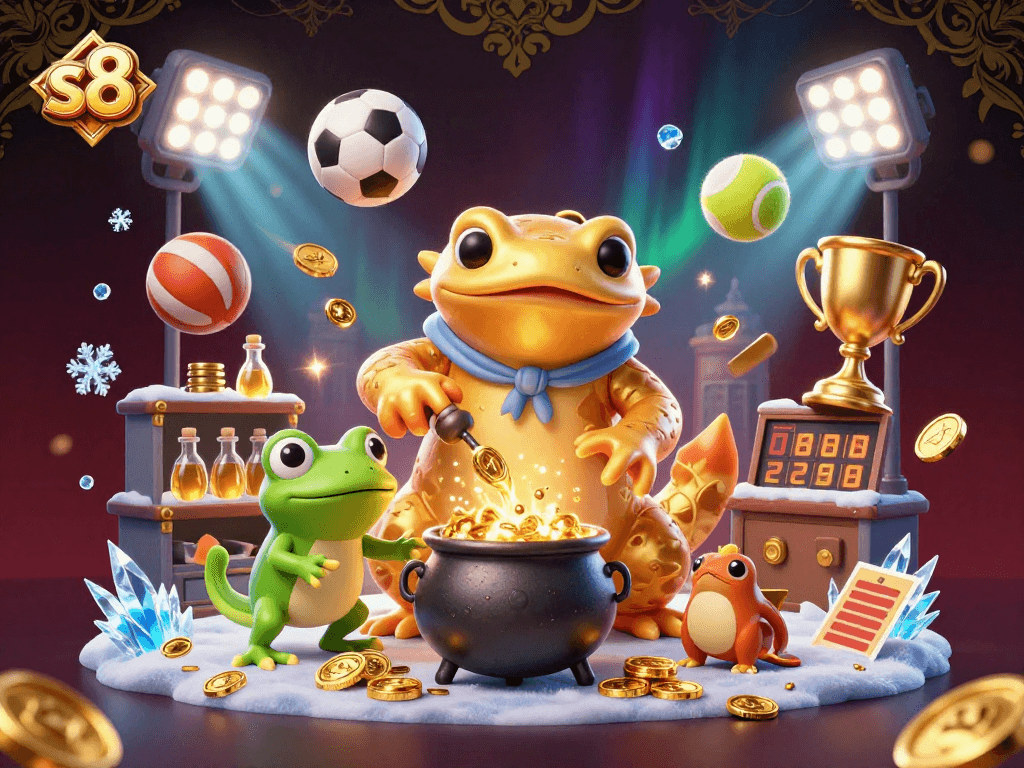 S8 offers dynamic sports betting scenes featuring engaging gaming elements with gold accents and vibrant designs.
