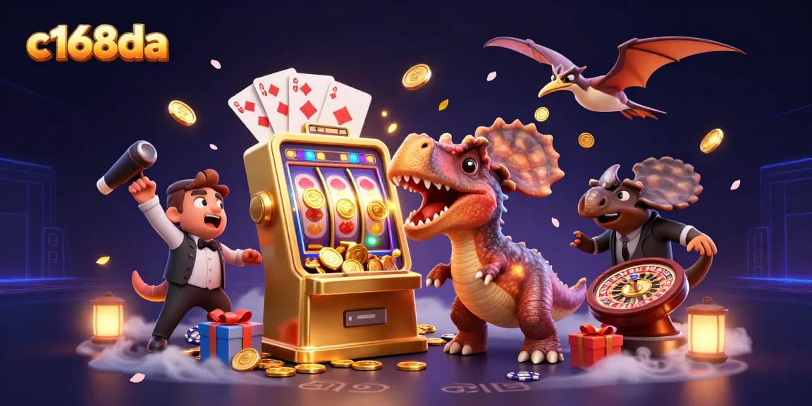 Catch the jackpot with c168da while a pachycephalosaurus celebrates at the slot machine!