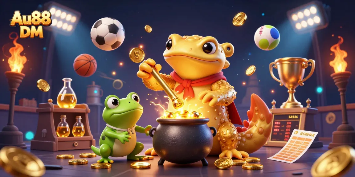 Win big with Au88 DM in a vibrant casino scene featuring gold elements and dynamic sports action.