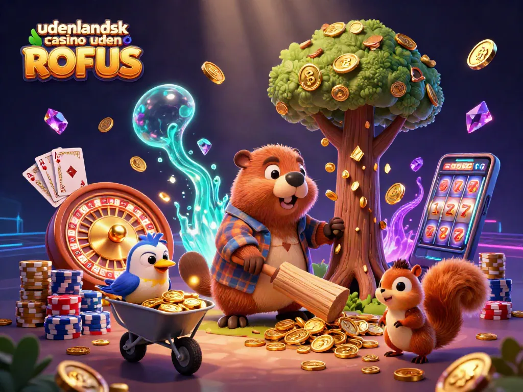 Experience the excitement of udenlandsk casino uden ROFUS with a beaver character collecting golden coins.