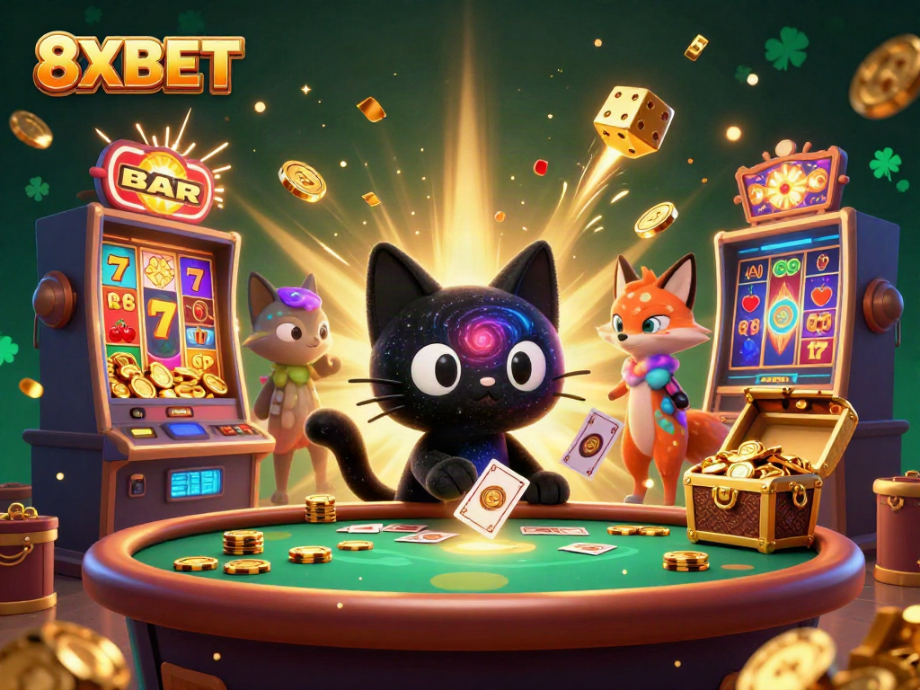 Experience exciting gameplay at 8XBET with a cosmic casino featuring dynamic characters and vibrant game elements.