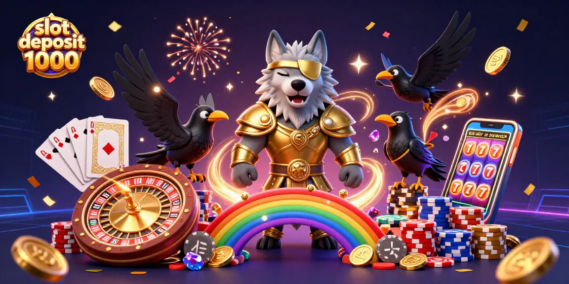Experience excitement with slot deposit 1000 featuring vibrant 3D illustrations of Odin and casino elements.