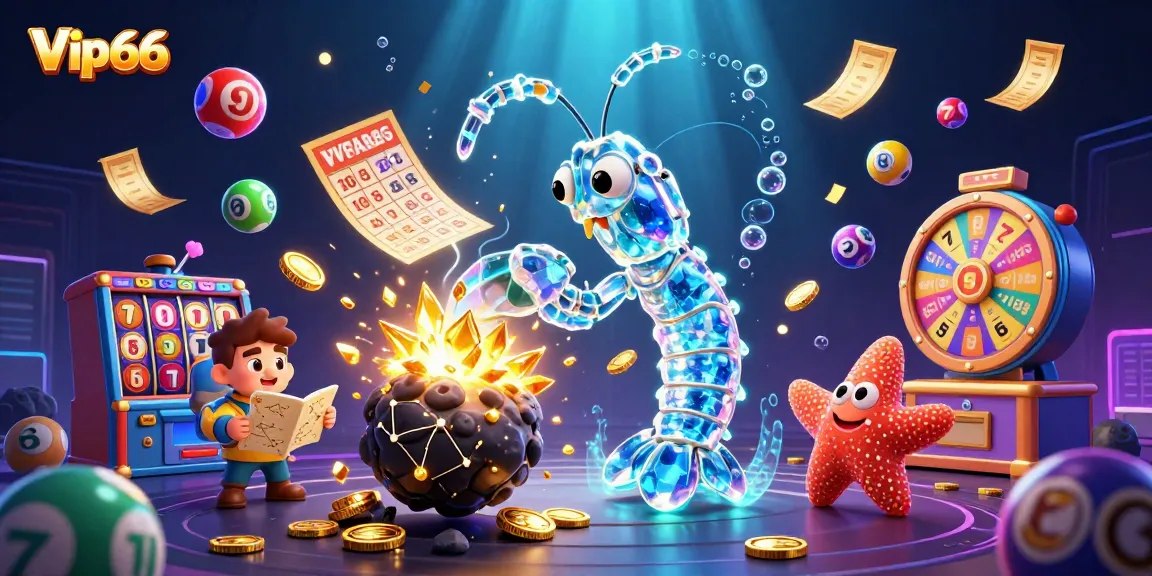 Experience excitement at Vip66 with a galactic theme, featuring a mantis shrimp and starfish in a dynamic casino setting.
