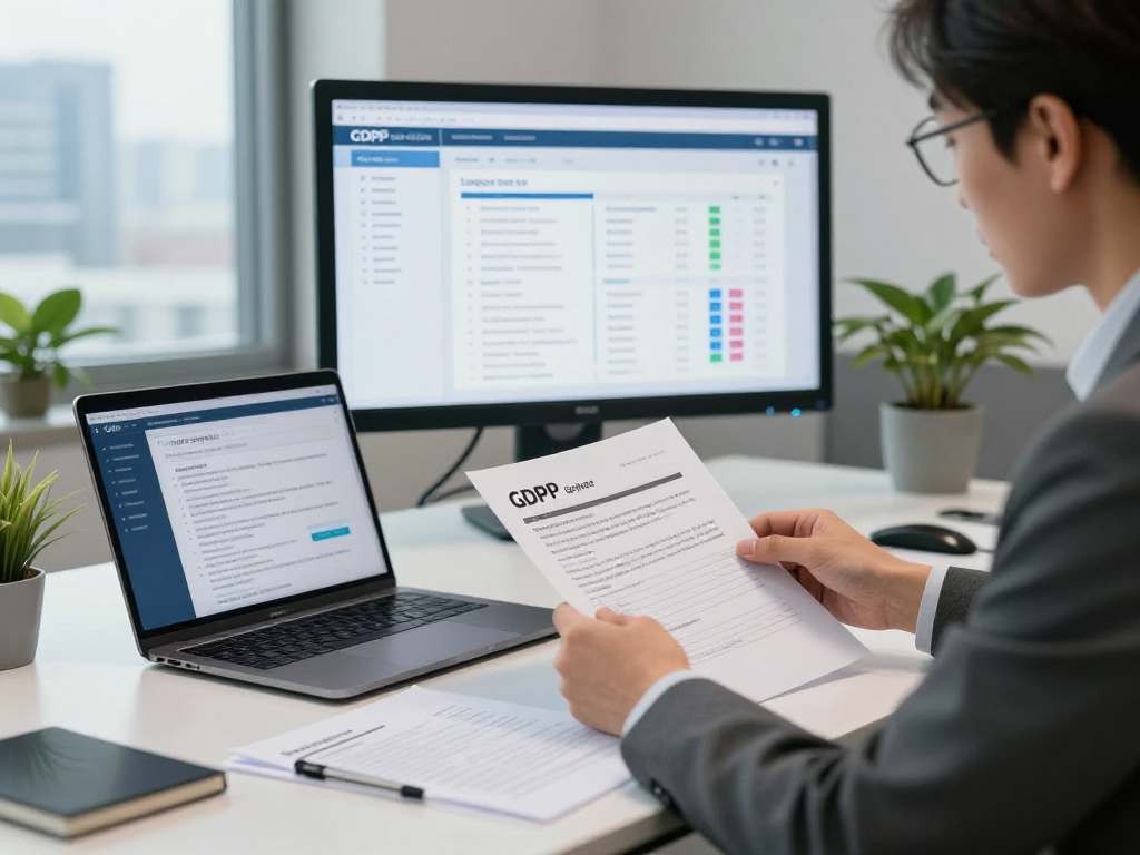 Startseite mit Datenschutzexperten bei der Überprüfung von DSGVO-Dokumenten