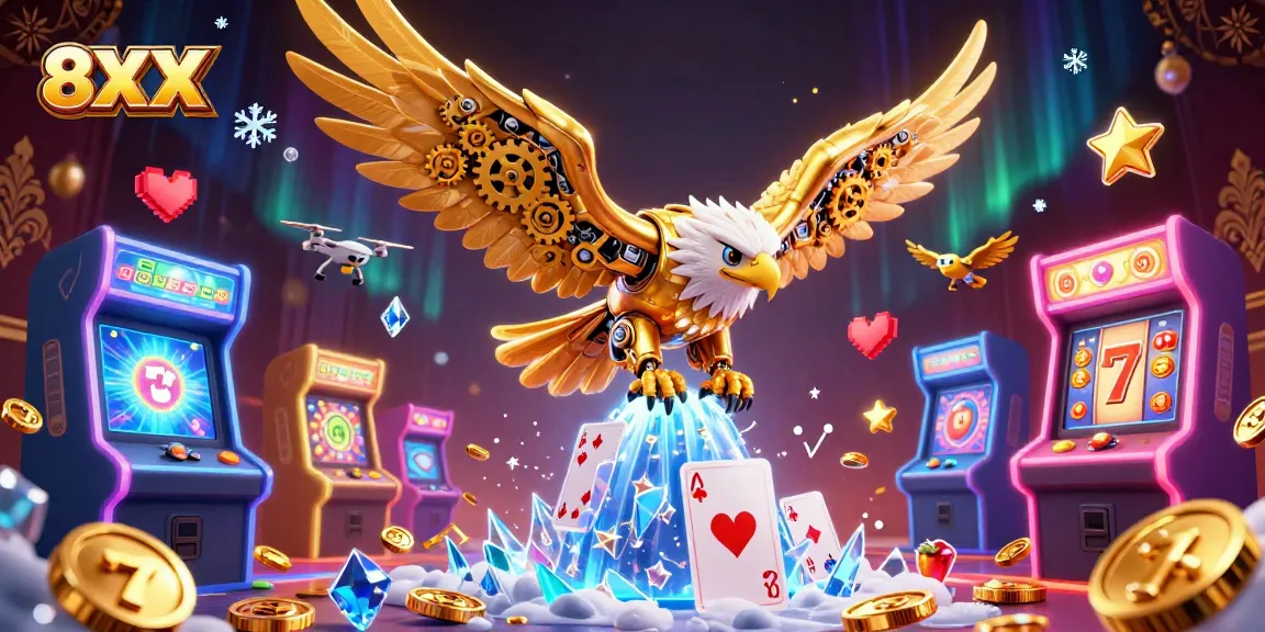 Experience thrilling gameplay with the 8XX golden eagle in a dynamic casino scene.