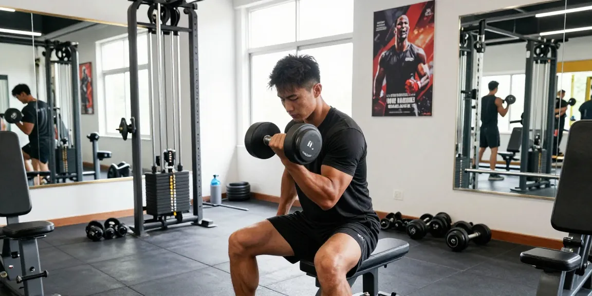 Bodybuilder im Anabolika Shop beim Training mit Gewichten in einem modernen Fitnessstudio.