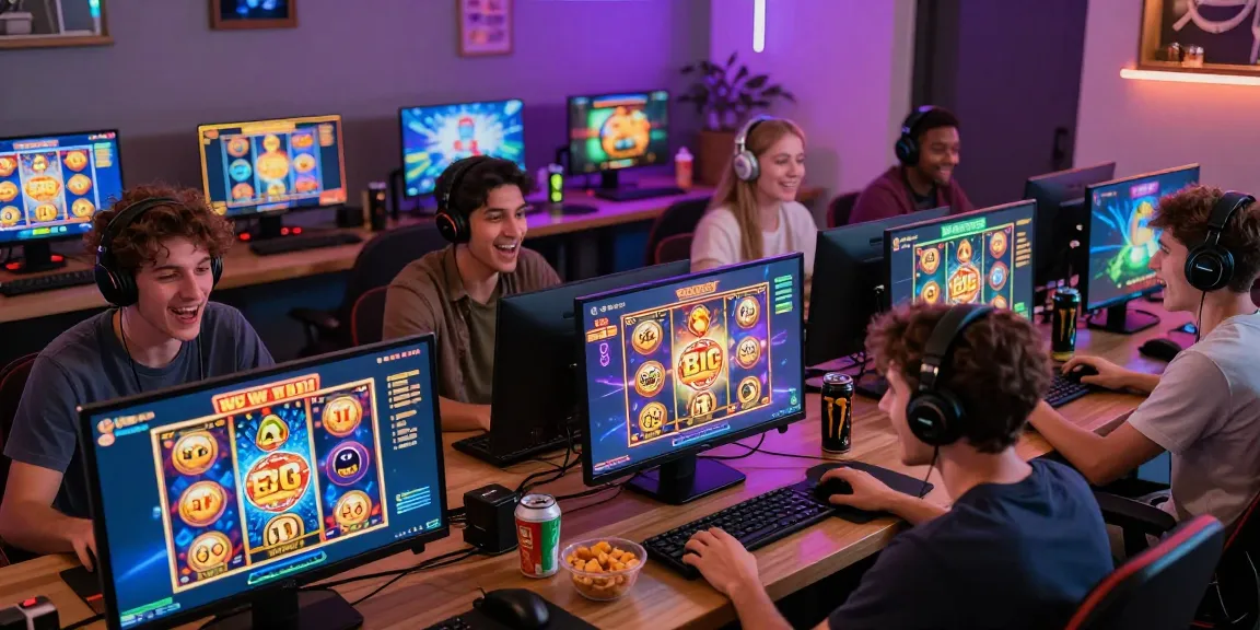 Exciting online gaming scene with players engaged in link slot gacor activities, showcasing vibrant game interfaces and joyful expressions.