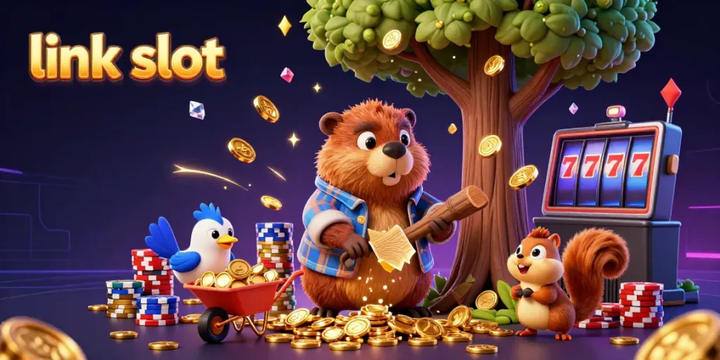 Collect golden coins in thrilling link slot games with interactive casino characters.