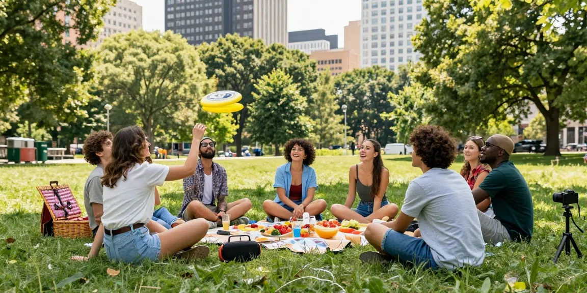 Friends enjoying a day at the park with Motchill vibes, relaxing and having fun together.