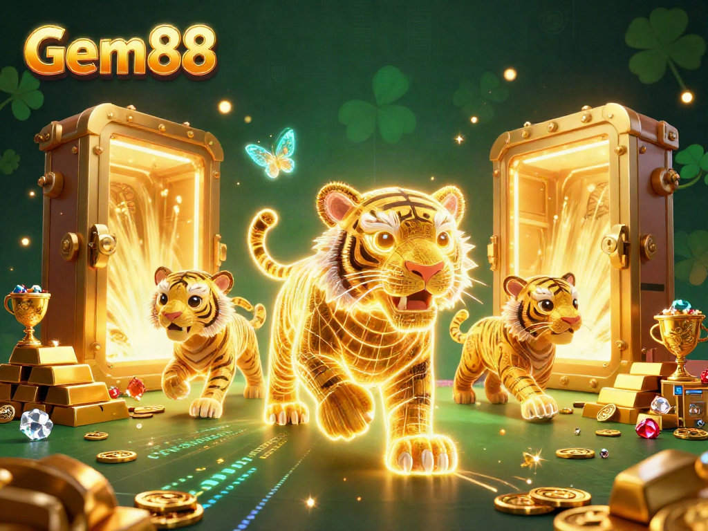 Experience the thrill of winning at Gem88 with vibrant casino elements and dynamic characters.