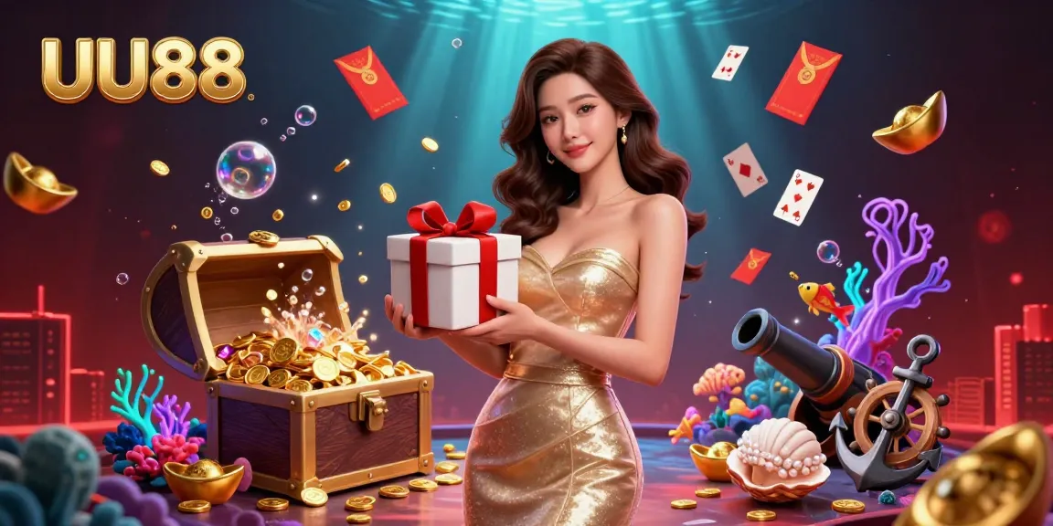 Engage with slot reels and huge jackpots at UU88's vibrant casino illustrated scene.