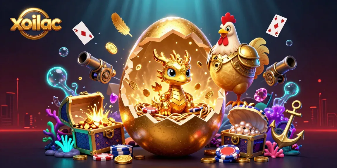 Experience thrilling wins with xoilac's golden dragon emerging from poker chips amidst vibrant casino elements.