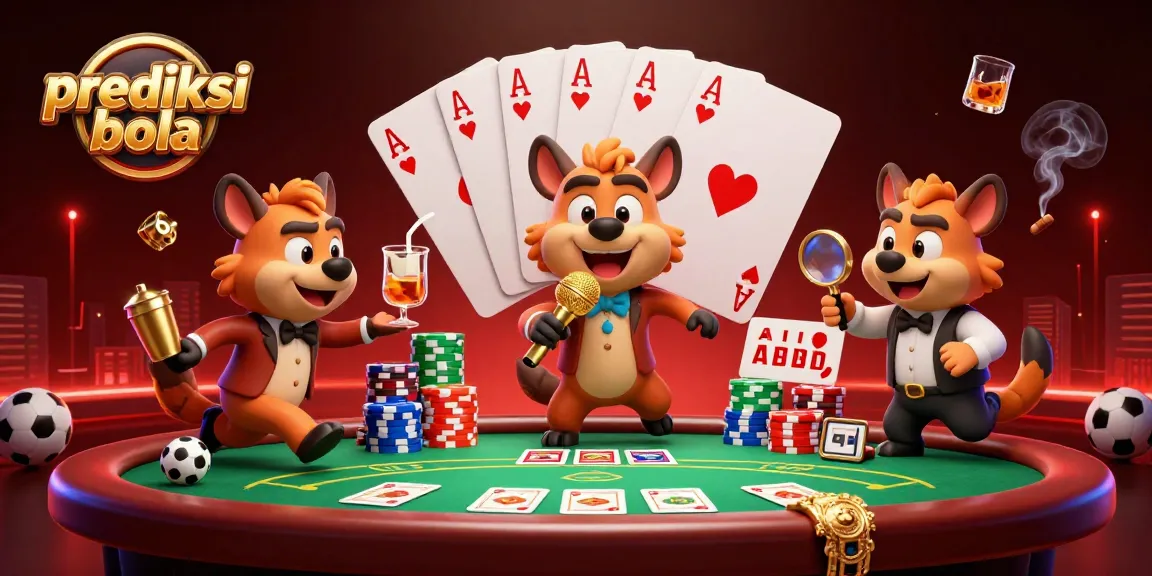 Prediksi bola strategy showcased by cartoon hyenas in a lively casino scene.