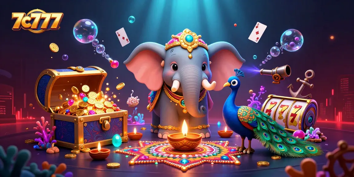Spin the reels with excitement at 7c777, featuring vibrant casino elements in a festive atmosphere.