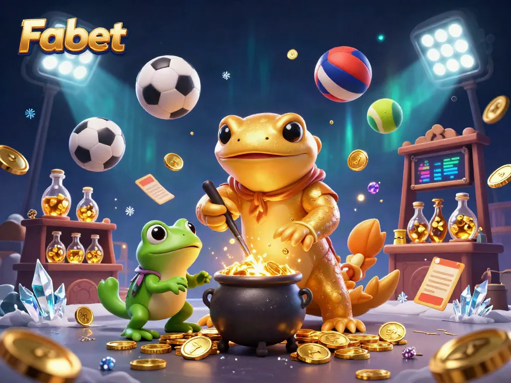 Fabet offers engaging casino experiences with a golden salamander alchemist and sports elements.
