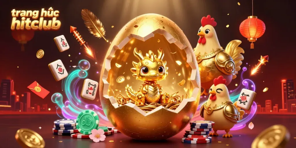 Experience the excitement at trang chủ hitclub with the vibrant golden dragon and poker chips in a dynamic casino scene.