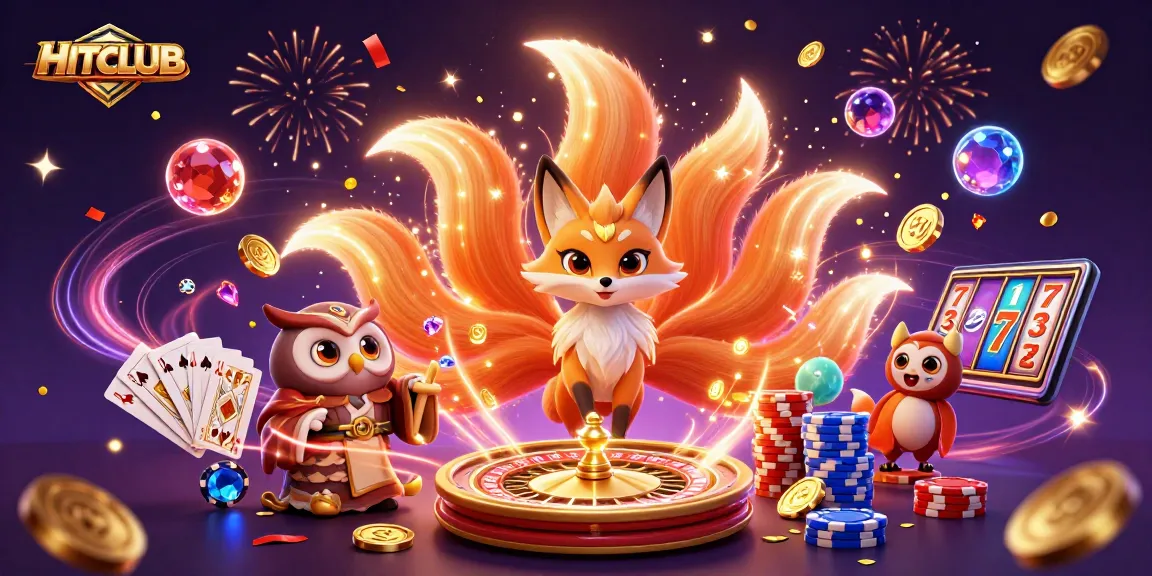 Experience HITCLUB with vibrant gaming elements and dynamic prizes in a magical casino scene.