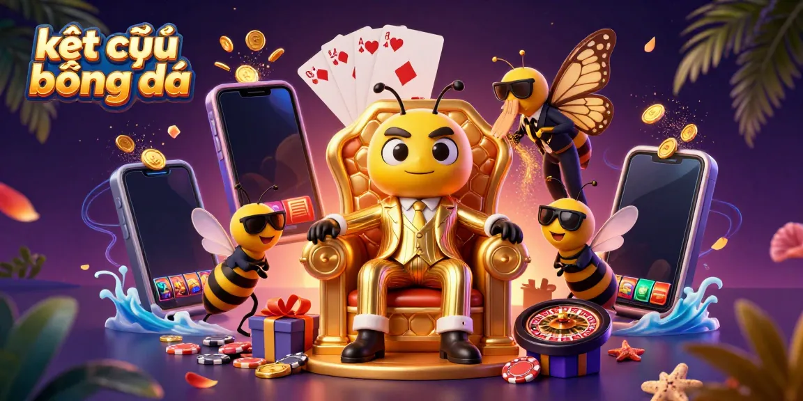 Experience kết quả bóng đá in a vibrant scene with cartoon characters, slot games, and dynamic casino elements.