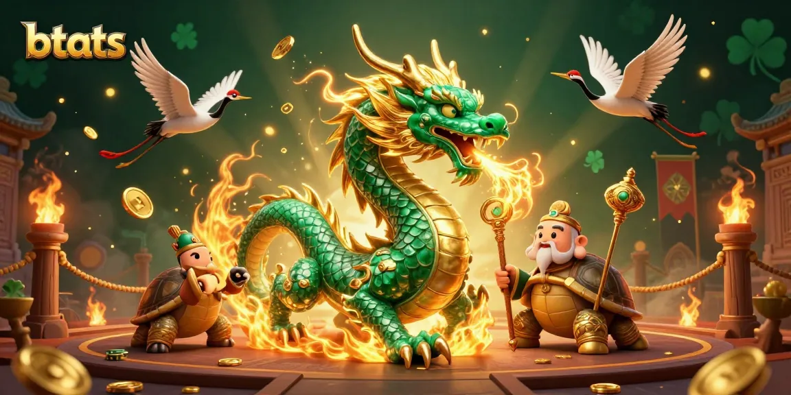 Bet on thrilling moments at btats with a majestic dragon, lucky cranes, and epic gambling elements.