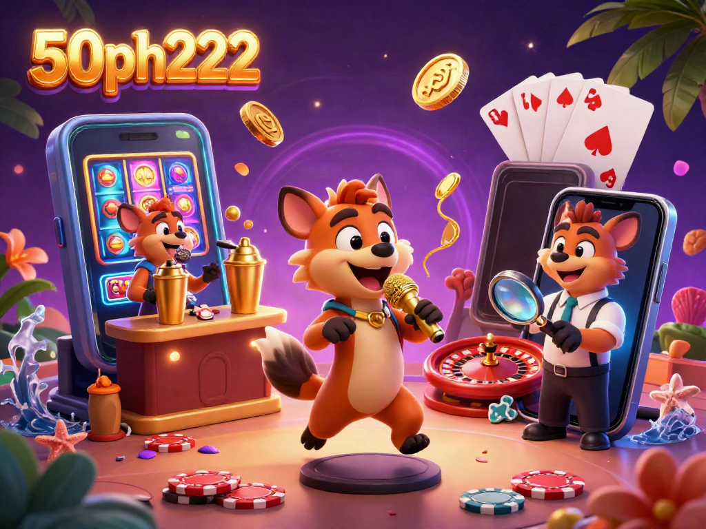 Experience the lively 50ph222 casino scene with hyenas engaging in comedy and gaming.