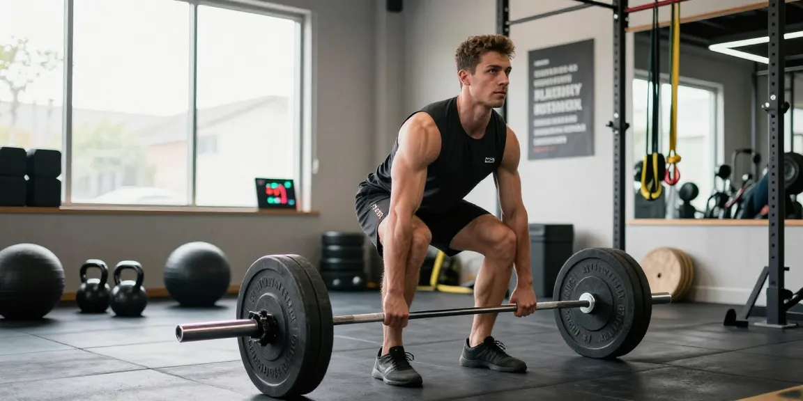 Training mit Astera Shop Produkten im modernen Fitnessstudio, kraftvoller Athlet beim Deadlift.