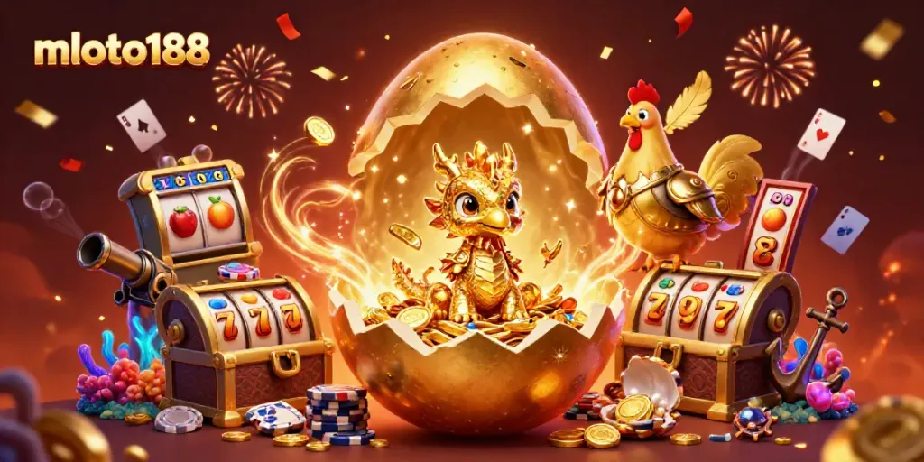 Engage in the thrilling world of mloto188 with a golden dragon and exciting slot elements.