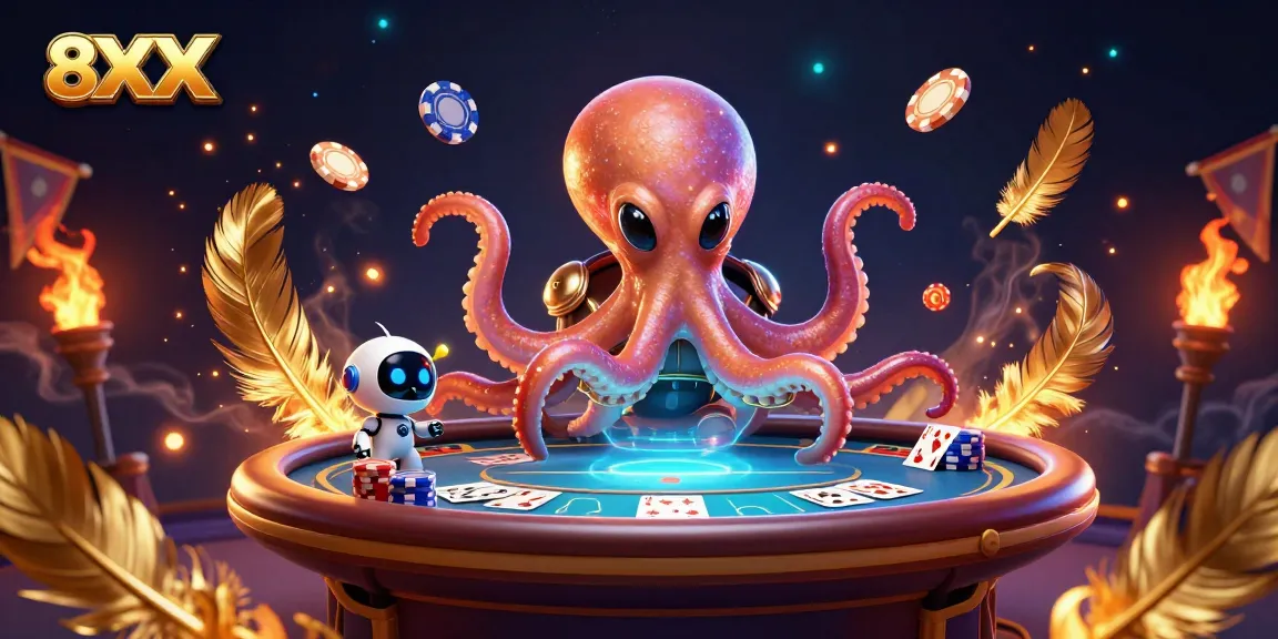 Experience the excitement of 8XX as an alien octopus plays poker with vibrant visuals.