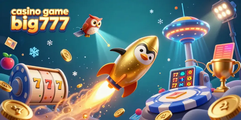 Experience thrilling action in casino game big777 with a golden penguin, jackpot, and vibrant casino elements.