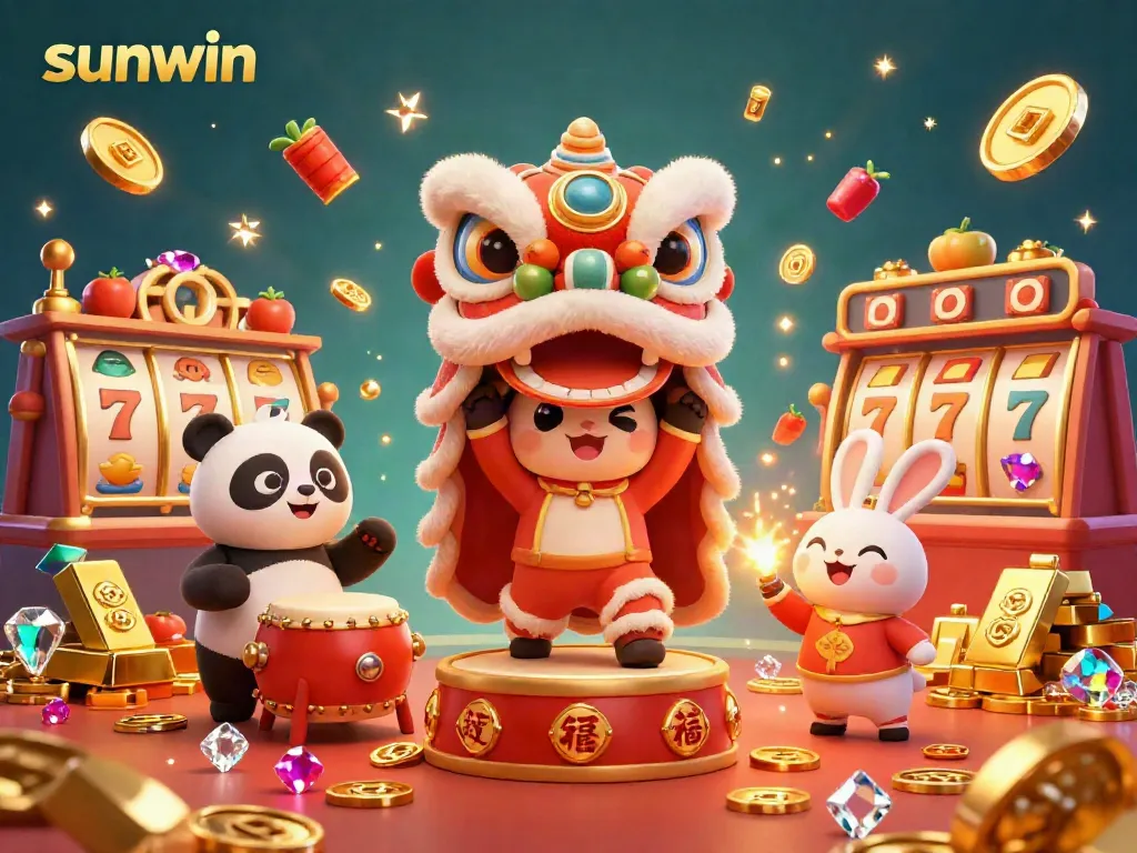 Engage in thrilling gameplay at sunwin with vibrant symbols, golden treasures, and energetic characters.