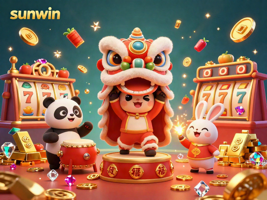 Engage in thrilling gameplay at sunwin with vibrant symbols, golden treasures, and energetic characters.