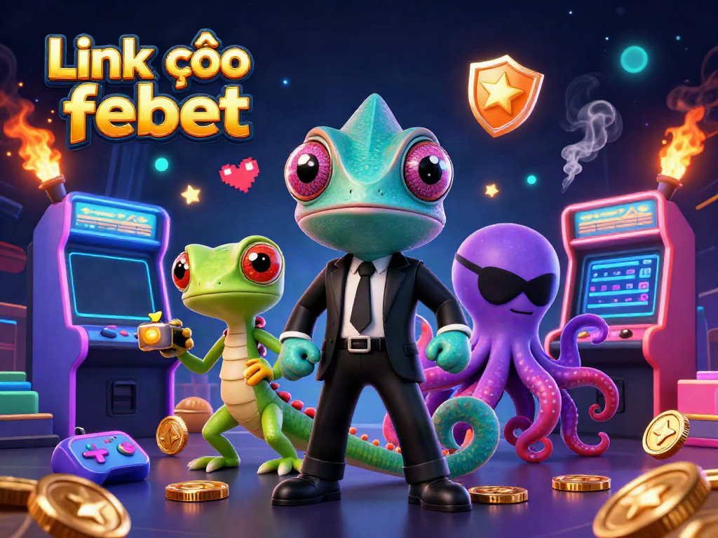 Experience the thrill of winning at Link vào febet with a colorful casino scene featuring iconic game symbols and characters.