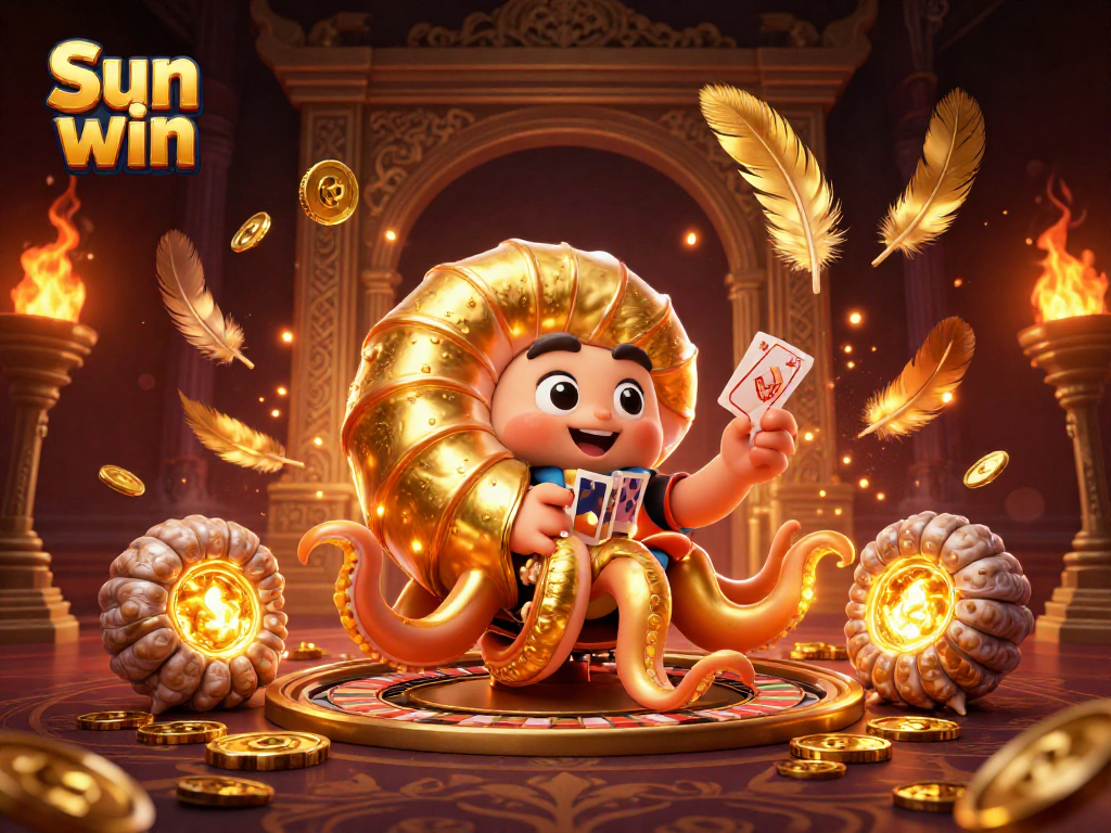 Engage with Sun win gameplay featuring a vibrant scene of a giant nautilus roulette wheel and golden companions.