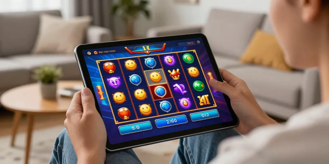 Pengguna bermain slot gacor di tablet dengan suasana santai di rumah.