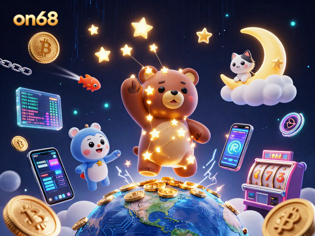 Experience the thrill of on68 with cosmic elements in an engaging casino scene filled with gold coins.