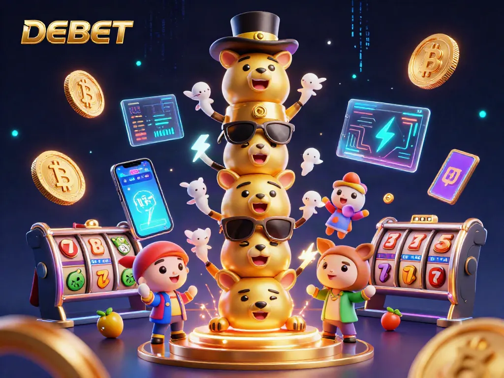 Engage in thrilling gameplay at DEBET featuring animated casino totem and dynamic gaming elements.