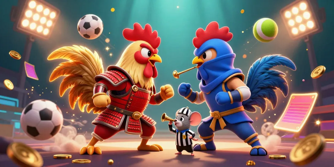 Engage with the thrilling debet gaming scene featuring cartoon roosters in combat.