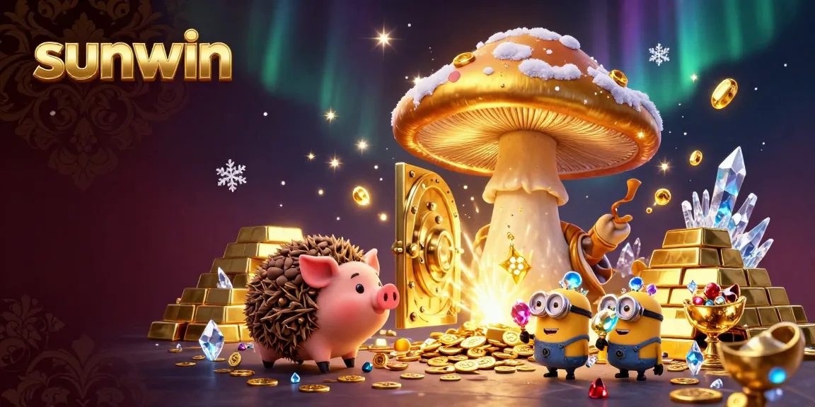 Experience magic with sunwin at a vibrant 3D casino scene featuring golden treasures and enchanted characters.