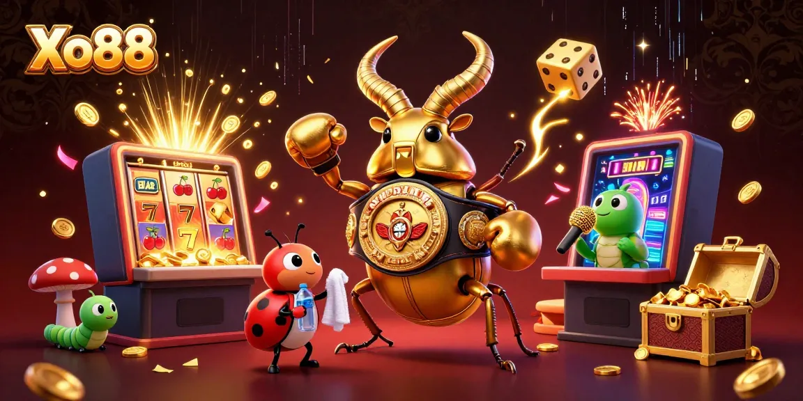 Xo88's exhilarating casino experience showcases vibrant characters and dynamic game elements in a thrilling scene.